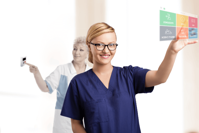 trends in nursing, nurse using caretronic nurse call system
