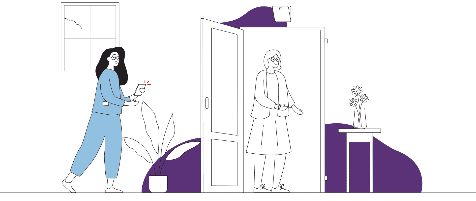Medicinska sestra dolazi starijoj gospođi s demencijom koja stoji na vratima