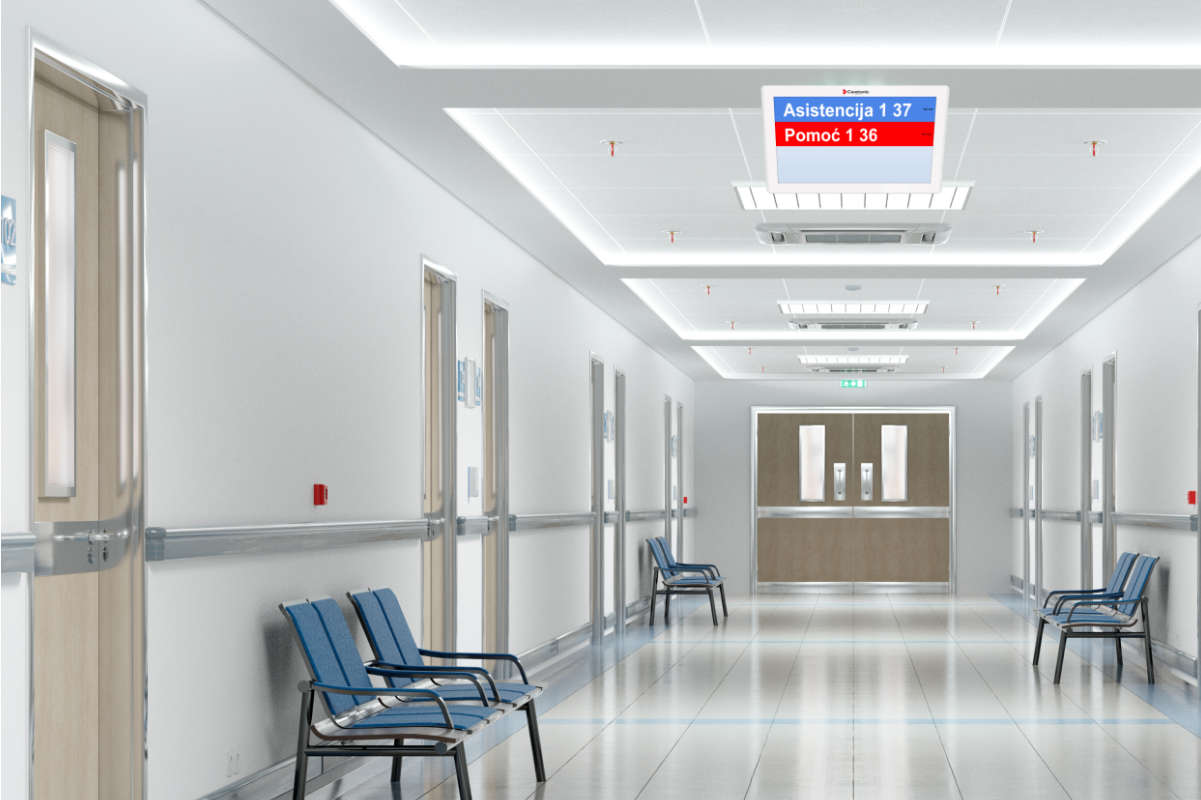 Info kartica, interaktivni zaslon u bolničkom hodniku