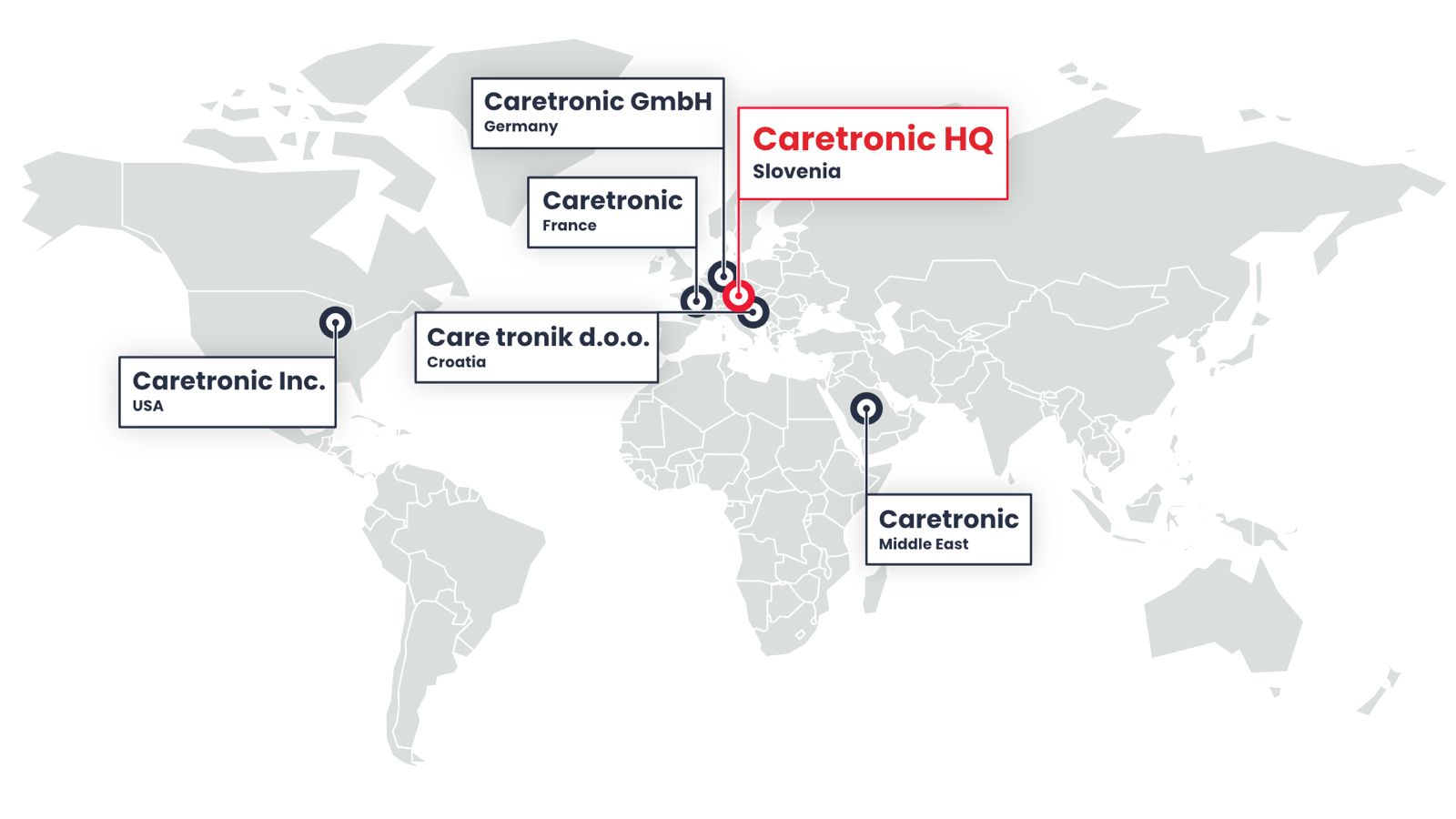 Karta s uredima caretronic-a